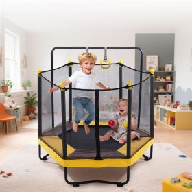 54 Inch Trampoline for Kids with Enclosure, Indoor & Outdoor Toddler Trampoline With Adjustable Gymnastics Bar , Ring ,Basketball Hoop