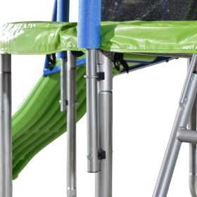 14FT Trampoline with Slide and Swings, Double color cover, Trampoline with Basketball Hoop and Ladder,Outdoor Backyard Trampoline with Net