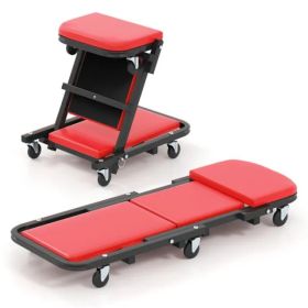 Foldable Garage Creeper With Padded Seat, 6 Universal Casters Dual-Mode Repair Tool For Workshop (Option: defaulttitle)