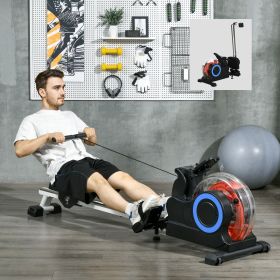 Foldable Rower Machine, Water Rowing Machine with Wheels, LCD Monitor and Tablet Holder for Cardio Training, White (Color: General)