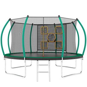 14FT Trampoline with Enclosure - Recreational Trampolines with Ladder, ASTM Approval Outdoor Trampoline for Kids (Color: as Pic)