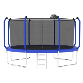 14FT Trampoline with Basketball Hoop, ASTM Approved Reinforced Type Outdoor Trampoline with Enclosure Net (Color: as Pic)