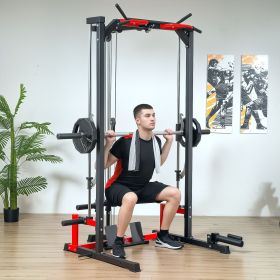 Smith Machine Power Rack with Pull Up Bar, Lat Pull Down System, Landmine, Squat Rack, Barbell Bar, for Home Gym (Color: General)